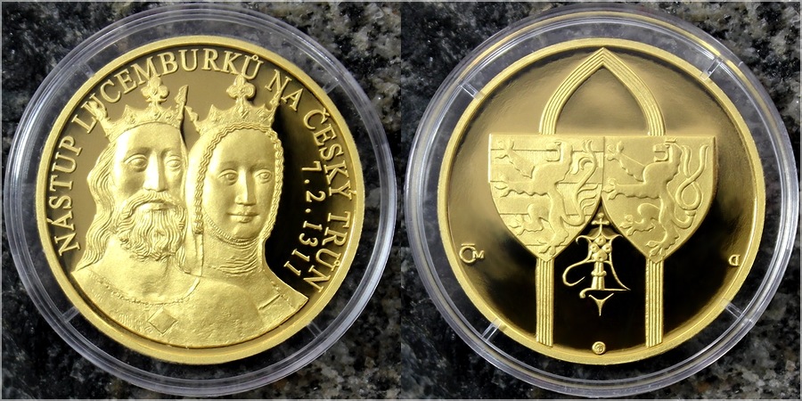 Zlatá uncová medaile Nástup Lucemburků na český trůn 2010 Proof 