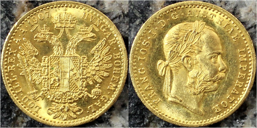 Zlatá mince Dukát Františka Josefa I. 1907