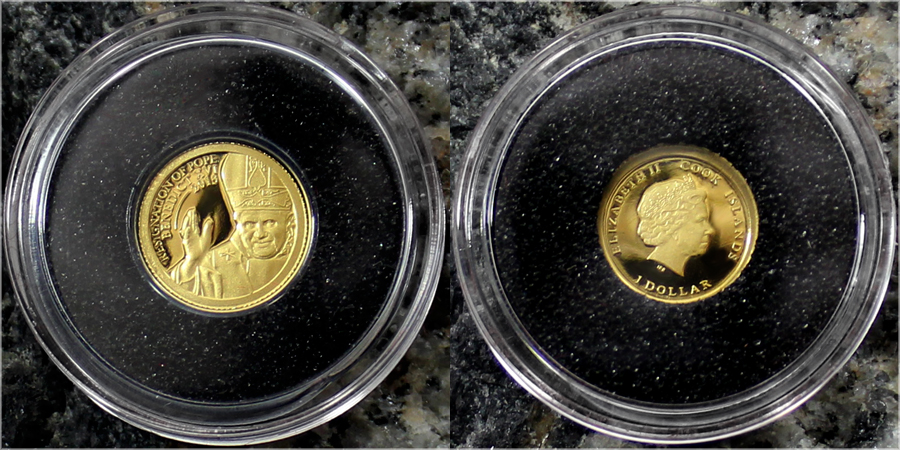 Zadní strana Zlatá mince Rezignace Benedikta XVI. 0.5g Miniatura 2013 Proof