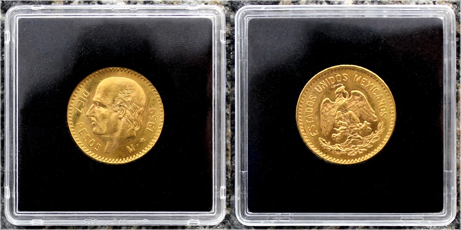 Zlatá mince 10 Peso Miguel Hidalgo 1959
