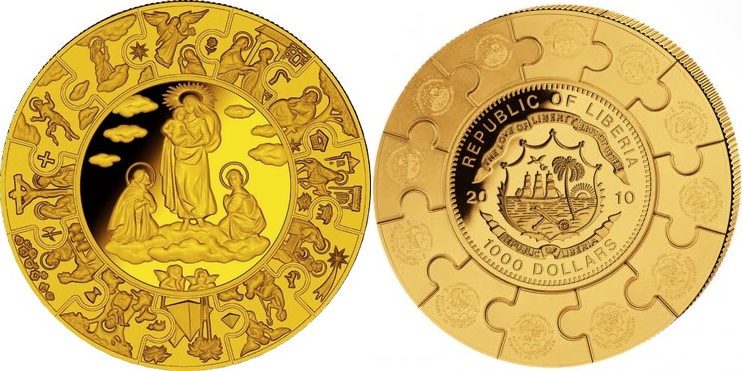 Zlatá mince Panna Marie 1 Kg Puzzle 2010 Proof