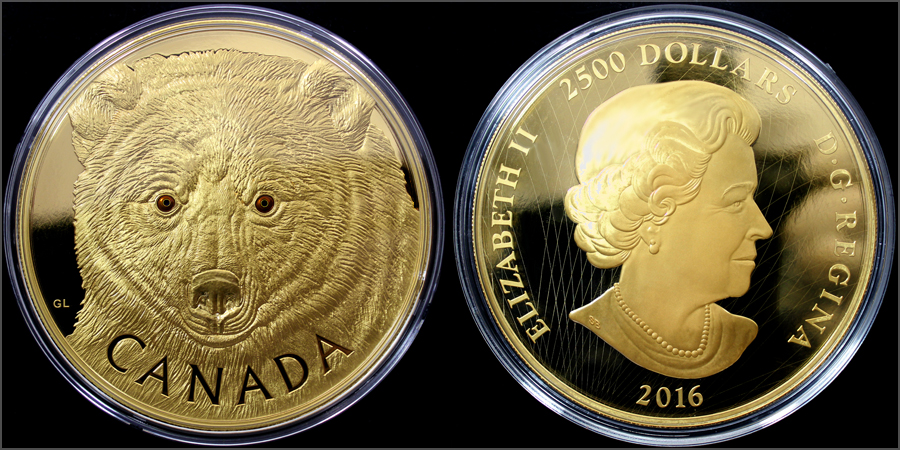 Zlatá minca 1 Kg Očami kermodského medveďa 2016 Proof