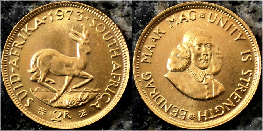 Zlatá mince 2 Rand Jan van Riebeeck 1973