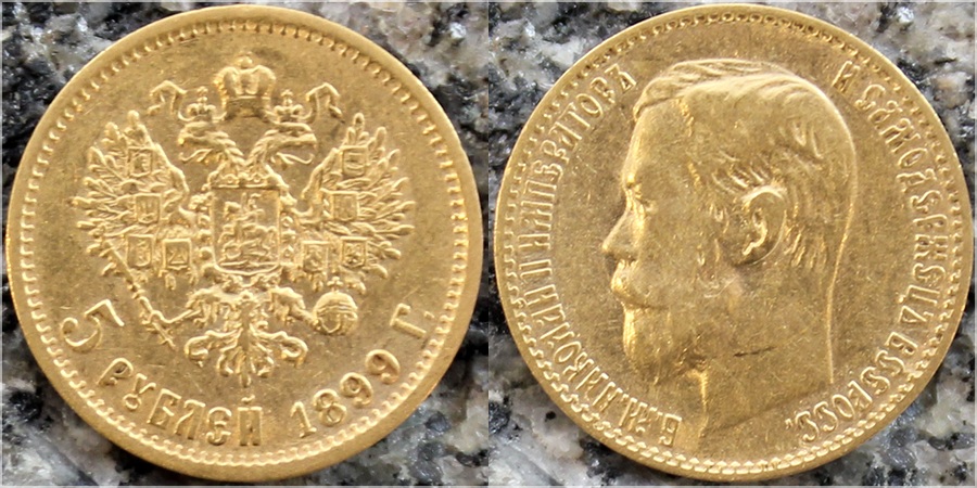 Zlatá mince 5 Rubl  Mikuláš II. Alexandrovič 1899