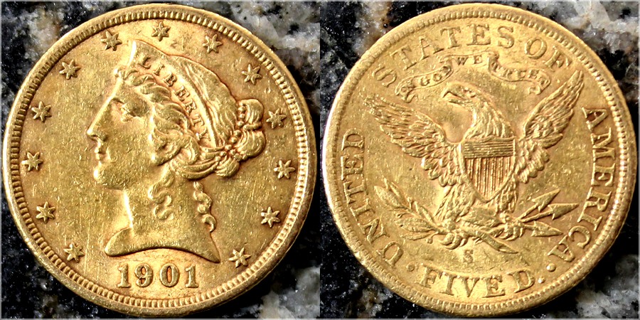 Zlatá mince 5 Dolar American Eagle Liberty Head 1901