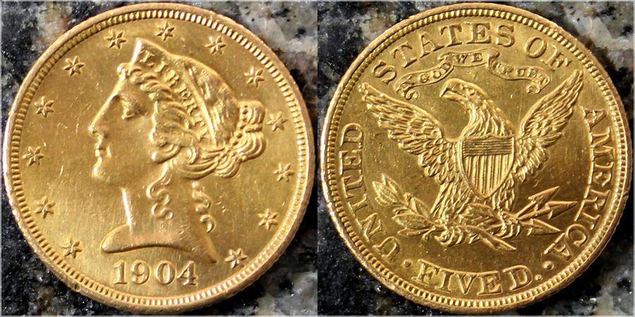 Zlatá mince 5 Dolar American Eagle Liberty Head 1904