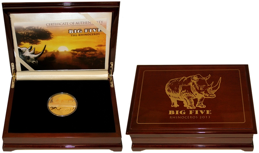 Zadní strana Zlatá mince 5 Oz Nosorožci Big Five 2013 Proof