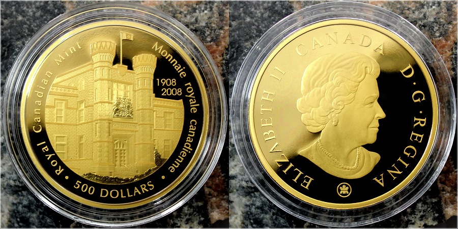 Zlatá mince 5 Oz Kanadská královská mincovna 100. výročí 2008 Proof