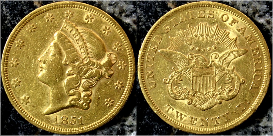 Zlatá minca American Double Eagle Liberty Head 1851