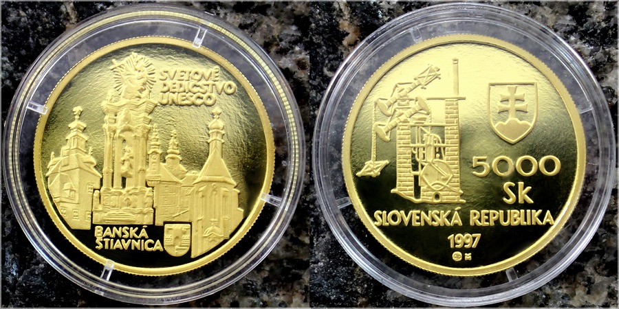 Zlatá mince 5000 Sk Banská Štiavnica 1997 Proof