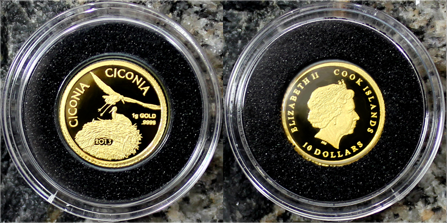 Zlatá mince Čáp bílý Miniatura 2013 Proof