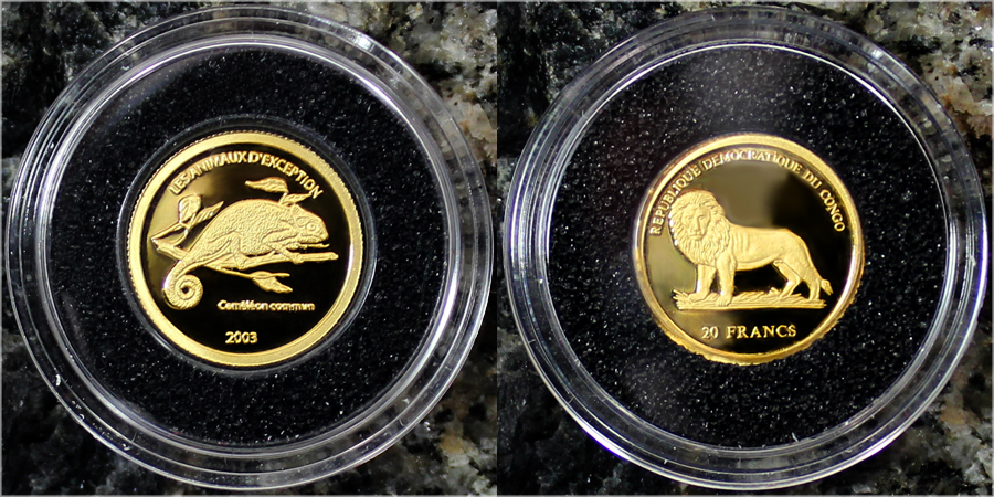 Zadní strana Zlatá mince Chameleon Miniatura 2003 Proof
