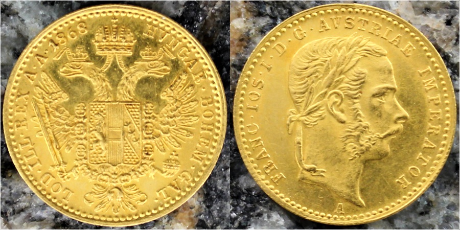 Zlatá mince Dukát Františka Josefa I. 1868