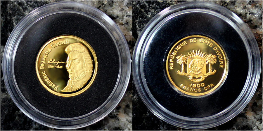 Zlatá mince Frédéric Chopin Miniatura 2007 Proof