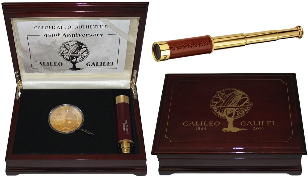 Zlatá mince 5 Oz Galileo Galilei 450. výročí 2014 Diamant Proof