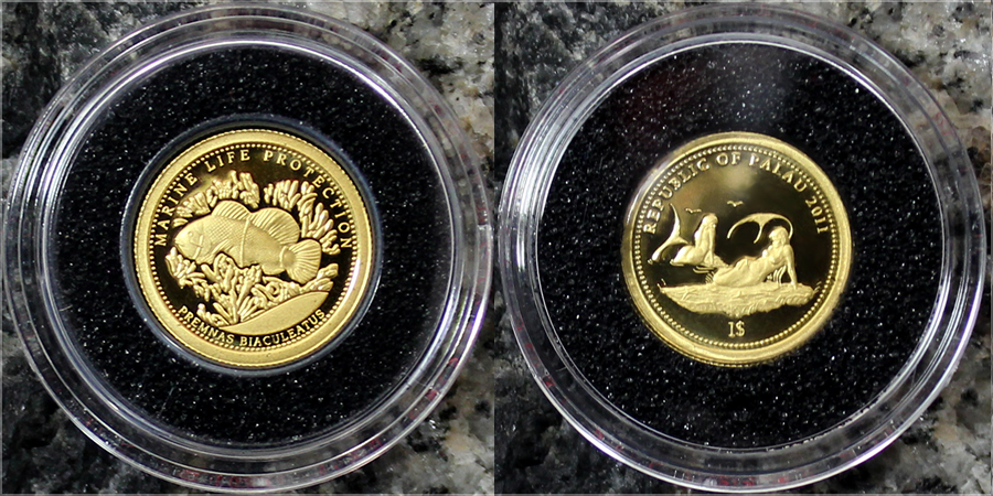 Zlatá minca Klaun ostnitý Marine Life Protection Miniatúra 2011 Proof