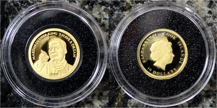 Zlatá mince Martin Luther King "I Have a Dream"  Miniatura 2010 Proof