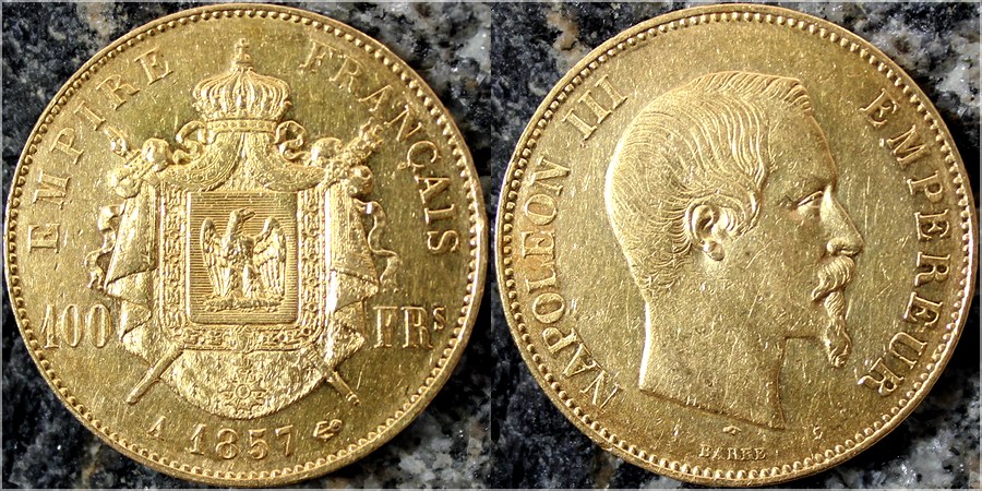 Zlatá mince 100 Frank Napoleon III. 1857 A