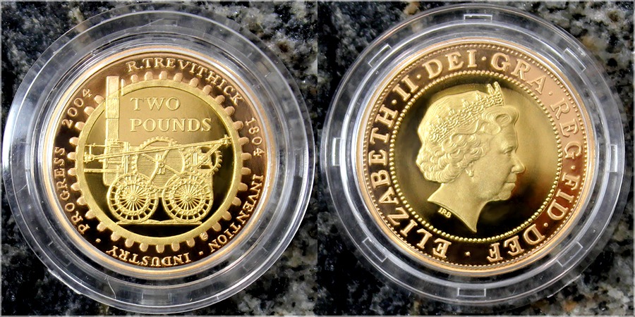 Zlatá mince Parní lokomotiva 200. výročí 2004 Proof