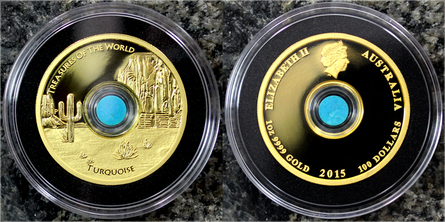 Zlatá minca Treasures of the World Severná Amerika 1 Oz Tyrkys 2015 Proof