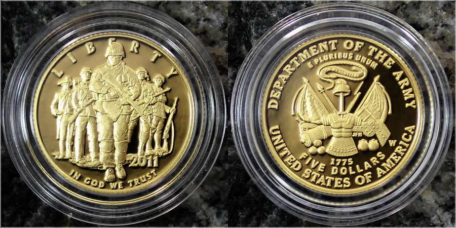 Zadní strana Zlatá mince United States Army 2011 Proof