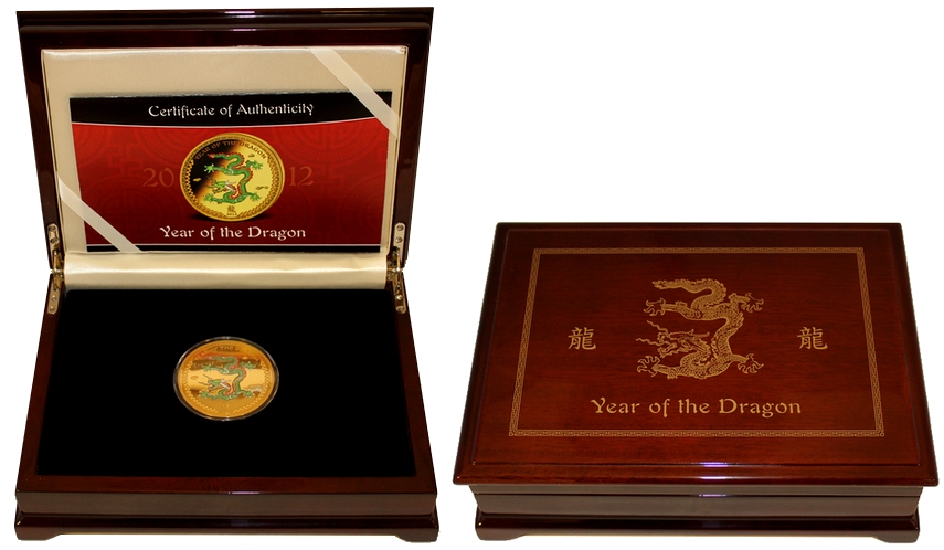 Zlatá mince 5 Oz Year of the Dragon Rok Draka 2012 Proof