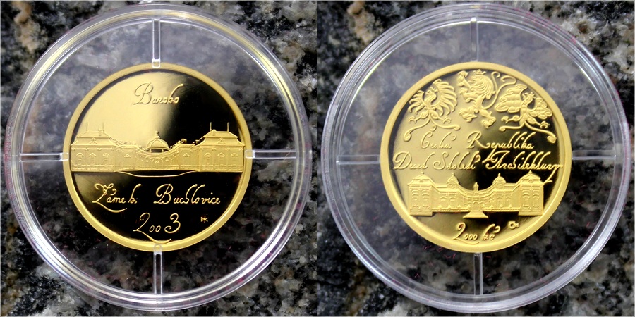 Zlatá mince 2000 Kč Zámek Buchlovice Baroko 2003 Proof 