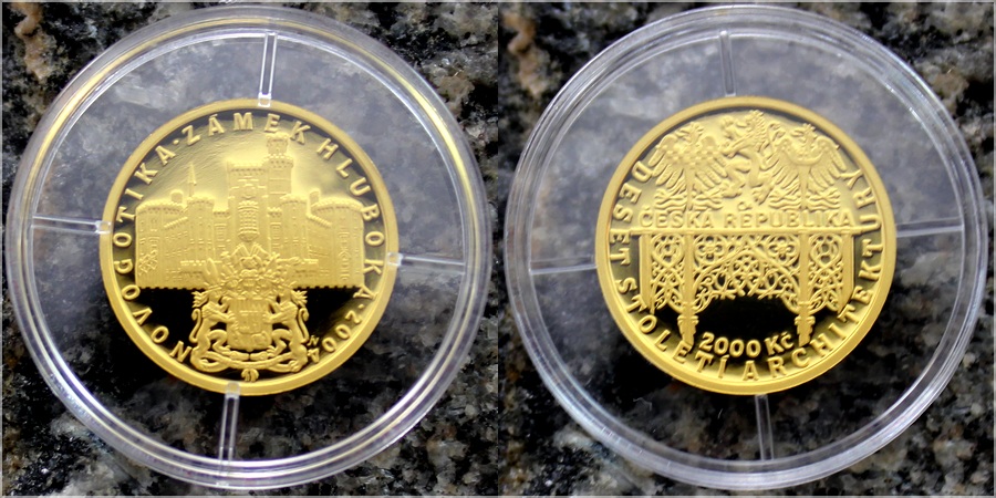 Zlatá mince 2000 Kč Zámek Hluboká Novogotika 2004 Proof