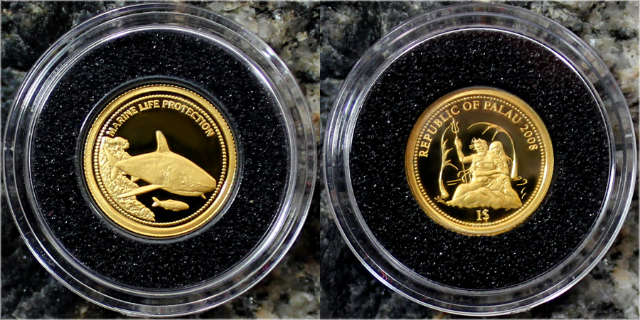 Zlatá minca Žralok Marine Life Protection Miniatúra 2008 Proof