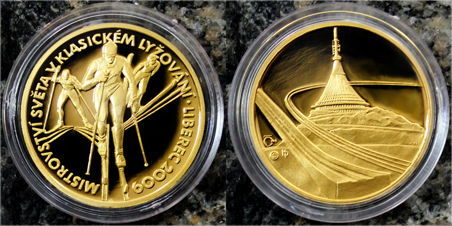 Zlatá půluncová medaile MS v lyžování - Liberec 2009 Proof 