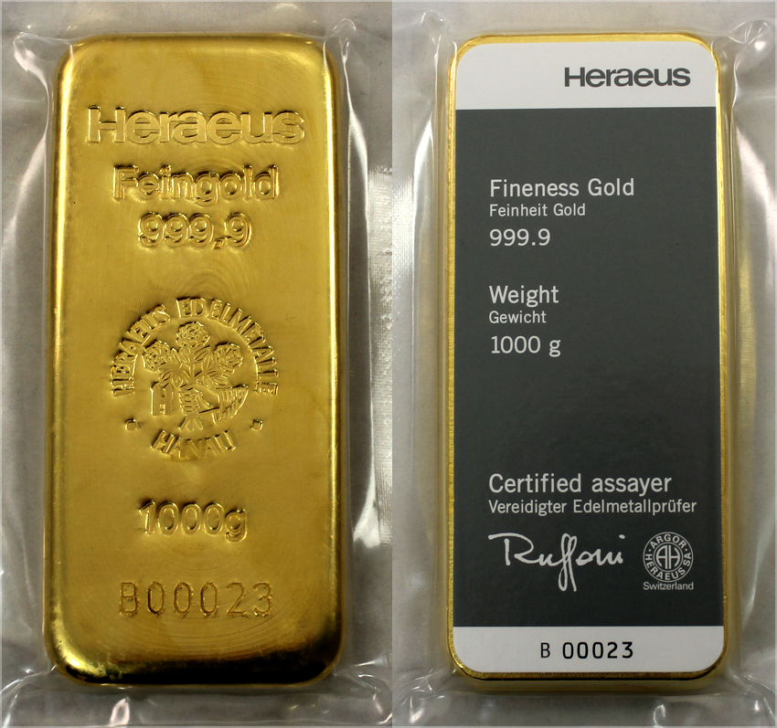 1000g Heraeus Německo Investiční zlatý slitek