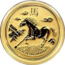 Zlatá investiční mince Year of the Horse Rok Koně Lunární 1/10 Oz 2014