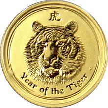 Zlatá investiční mince Year of the Tiger Rok Tygra Lunární 1/10 Oz 2010