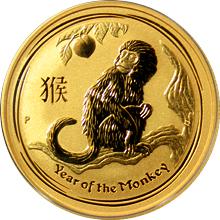 Zlatá investiční mince Year of the Monkey Rok Opice Lunární 1/2 Oz 2016