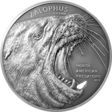 Stříbrná mince 2 Oz Lachtan North American Predators 2016 Antique Standard