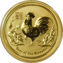 Zlatá investiční mince Year of the Rooster Rok Kohouta Lunární 1/10 Oz 2017