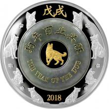 Stříbrná mince 2 Oz Year of the Dog - Rok Psa Jadeit 2018 Proof