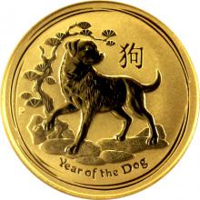 Zlatá investiční mince Year of the Dog Rok Psa Lunární 1/4 Oz 2018