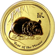 Zlatá investiční mince Year of the Mouse Rok Myši Lunární 1/10 Oz 2008