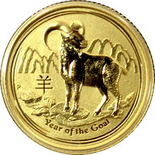 Zlatá investiční mince Year of the Goat Rok Kozy Lunární 1/10 Oz 2015