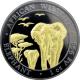Strieborná Ruténium minca pozlátený Slon africký 1 Oz Golden Enigma 2015 Proof